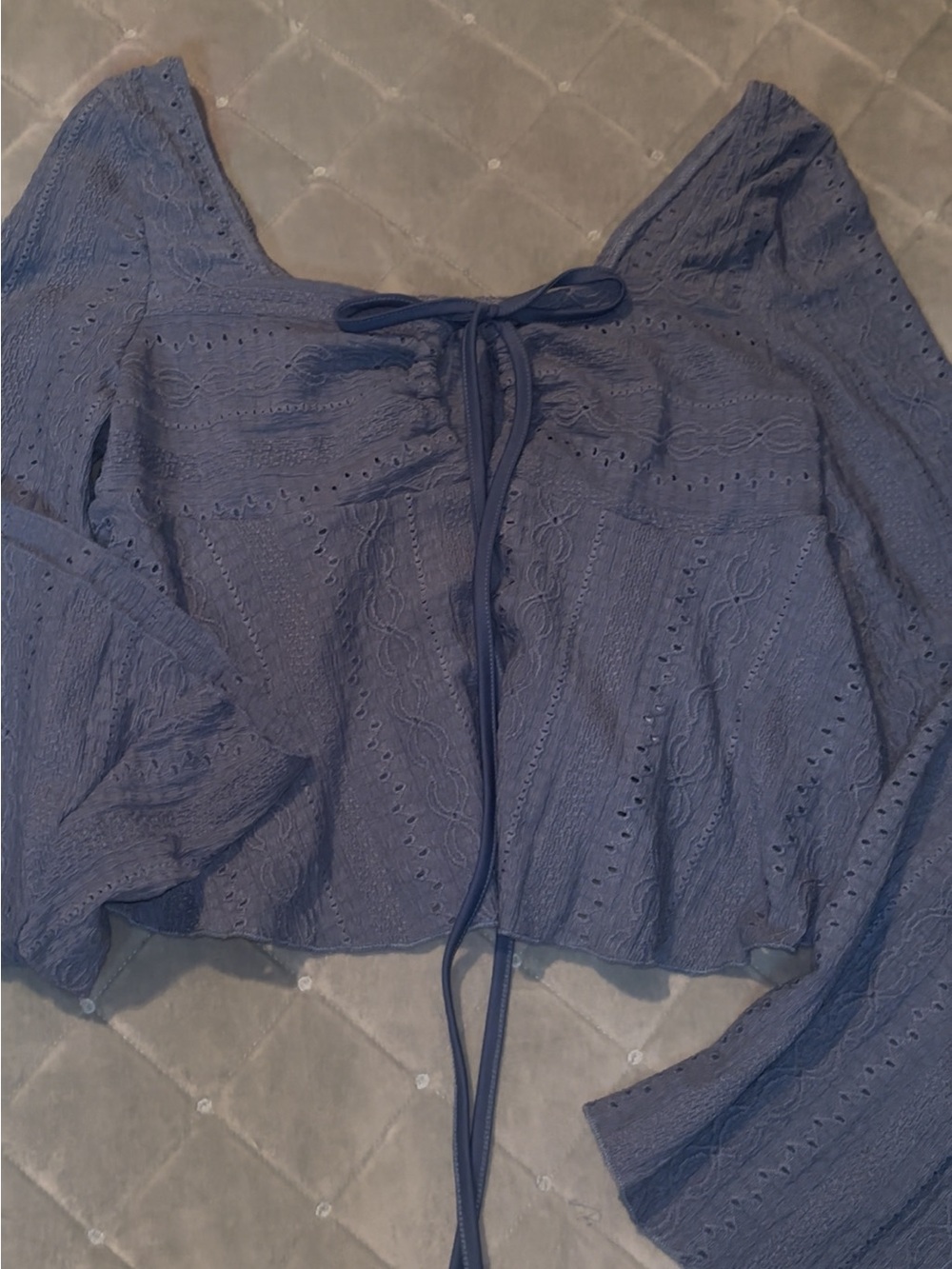 SHEIN Navy Eyelet Tie-Front Blouse